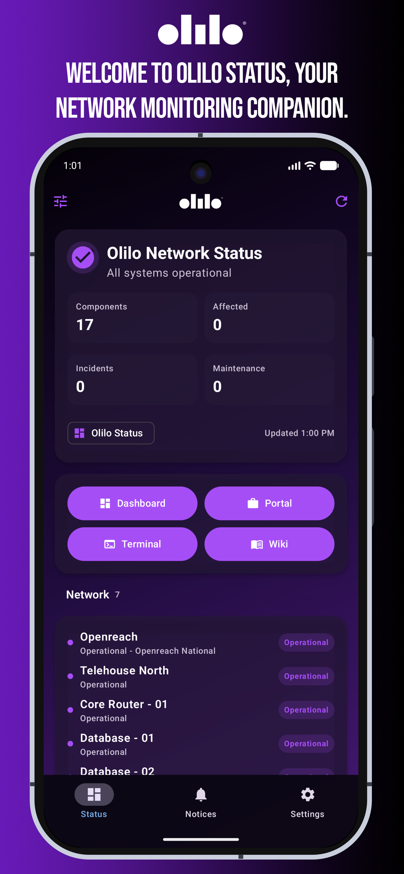 Olilo Status Android launch screenshot